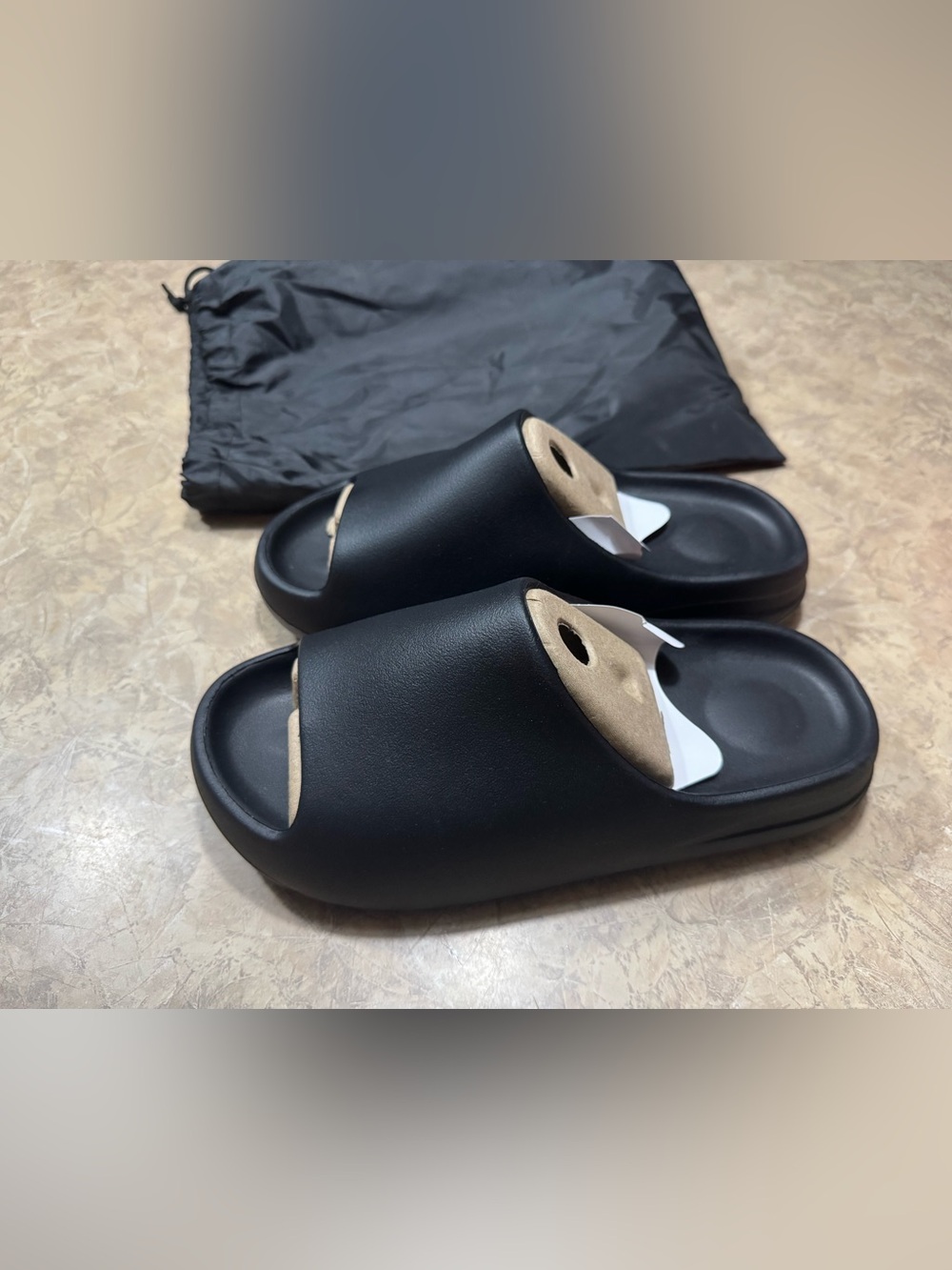 Yeezy Black YZY YS 01 Slide Sandals with Tan Inset